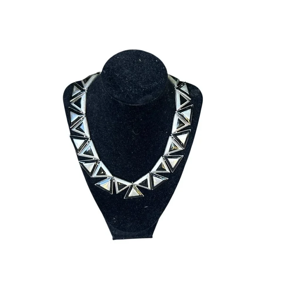 Vintage Black Enamel And Silver Metal Triangle Fashion Choker Necklace